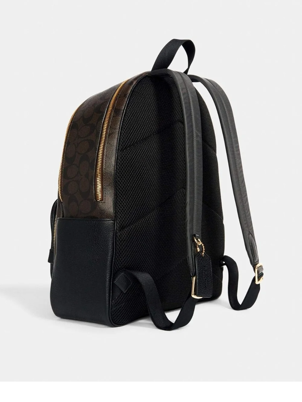 Coach Brown & Black Signature Canvas Backpack with Gold Hardware